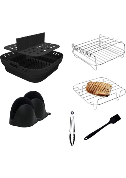 Hava Fritöz Silikon Şekil Sepet Tepsisi Seti Kare Hava Fritöz Izgara Aksesuarları Yeniden Kullanılabilir Hava Fritöz Kalıbı Siyah (Yurt Dışından)