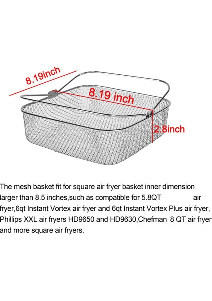 Hava Fritöz Sepeti 8.19INCH Kare Hava Fritöz Sepeti Anında Girdap Için Hava Fritözü, Cosori, Philips, Hava Fritöz Aksesuarları (Yurt Dışından) indirimleri