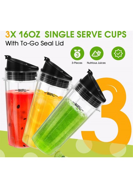 Ninja Için Blender Yedek Parçaları, 3 Paket 16OZ Ninja Blender Fincanları, Nutri Ninja QB3001SS Için To-Go Kapaklarla Değiştirme (Yurt Dışından) modelleri