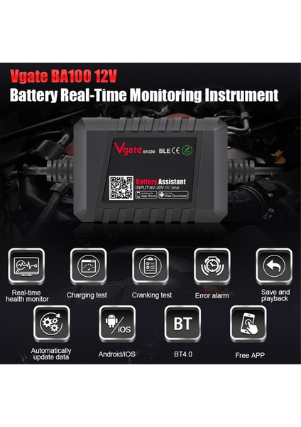 BA100 12V Araç Akü Test Cihazı Monitörü Bluetooth 4.0 Araç Akü Asistanı Monitörü (Yurt Dışından) fiyatları