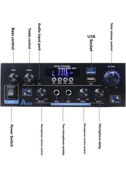 AK55 110-240V Araba Amfisi 900W Maksimum Güç 2.0 Kanal Dereceli 70W+70W Bluetooth Ses Hifi Amp Müzik Çalar Abd Fişi (Yurt Dışından) modelleri