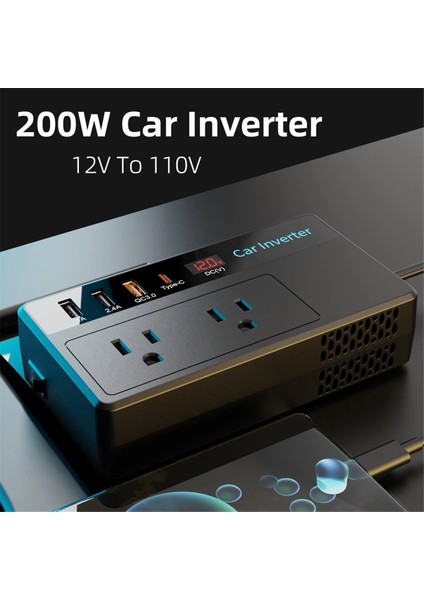 200W Araba Invertörü Dc 12V Ila 110V Ac Güç Invertörleri 3 USB 1 Type-C Port Adaptörü Araba Fişi Dönüştürücü Ekranlı Abd Fişi (Yurt Dışından) fiyatları