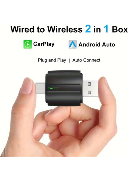 Wıfı6 Çift Arayüzlü Kablosuz Carplay Adaptörü 2'si 1 Arada Carplay+Android Auto Usb-A ve Usb-C Kablolu Carplay'den Kablosuza (Yurt Dışından)