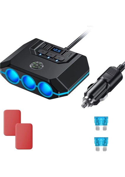 120W 12-24V Araba Çakmak Ayırıcı Adaptörü Otomatik USB Pd Güç Soketi Açık/kapalı Led'li Araba Sigara Ayırıcı Şarj Cihazı (Yurt Dışından)