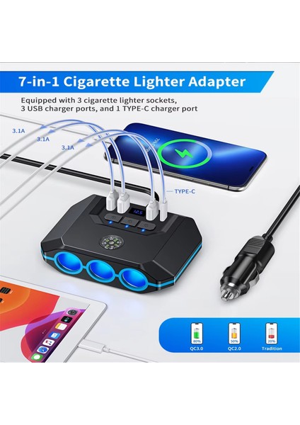 120W 12-24V Araba Çakmak Ayırıcı Adaptörü Otomatik USB Pd Güç Soketi Açık/kapalı Led'li Araba Sigara Ayırıcı Şarj Cihazı (Yurt Dışından) modelleri