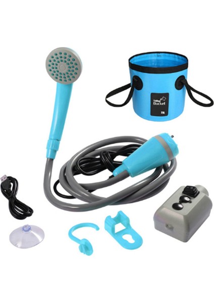 Taşınabilir Kamp Duşu Açık Hava Kamp Duş Pompası Şarj Edilebilir Duş Başlığı Açık Hava Kamp Ekipmanları Mavi ve Gri (Yurt Dışından)