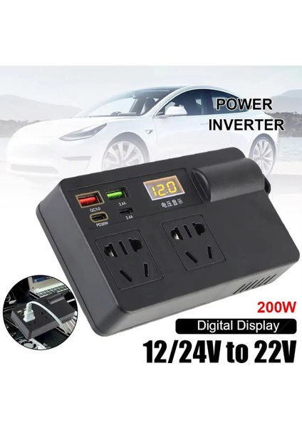 12V/24V Araba Invertörü 200W Dc'den Ac'ye 220V Dönüştürücü Anahtar Qc 3.0 Usb/pd/tip-C Şarj Cihazları Voltaj Algılama Cihazı B (Yurt Dışından) fiyatları