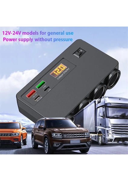 120W Çok Fonksiyonlu Araç Şarj Cihazı Usb/type-C Hızlı Şarj Dört Dönüşüm Arayüzü, Dijital Voltaj Göstergesi (Yurt Dışından) fırsatları