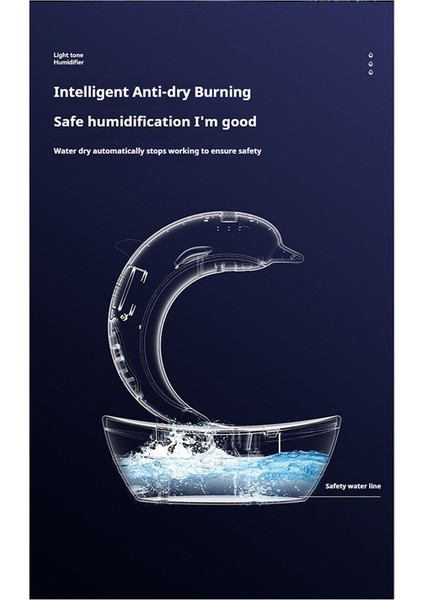 Dolphin Su Damlacık Nemlendiricisi Bluetooth Hoparlör, Işık Tonu Nemlendirici, Renkli Işıklar (Yurt Dışından)