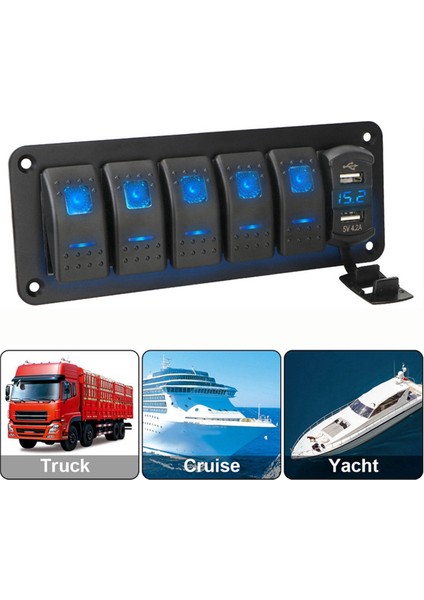 Salıncak Anahtarı Paneli Işık Geçişi Dijital Voltaj Göstergesi 4.2A USB Şarj Portu Araba Deniz Rv Kamyon Için (Yurt Dışından) fiyatları