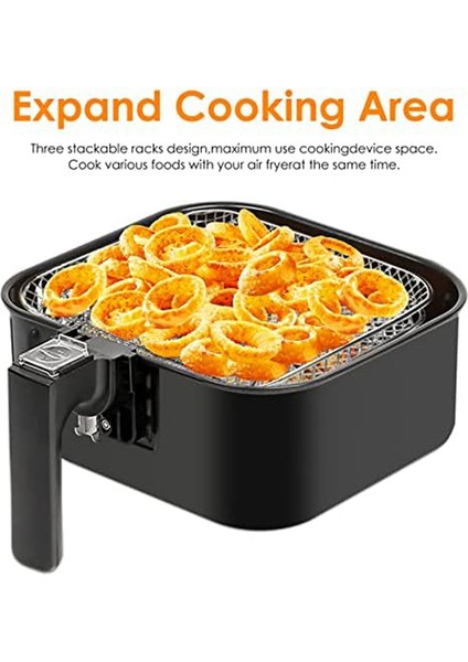 Paslanmaz Çelik Hava Fritöz Rafı Klipsli, Kare Istiflenebilir Pişirme Sepeti Çok Katmanlı Dehidratör Rafı Hava Fritöz Parçaları (Yurt Dışından) modelleri