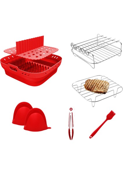 Hava Fritöz Silikon Şekil Sepet Tepsisi Seti Kare Hava Fritöz Izgara Aksesuarları Yeniden Kullanılabilir Hava Fritöz Kalıp Kırmızı (Yurt Dışından)