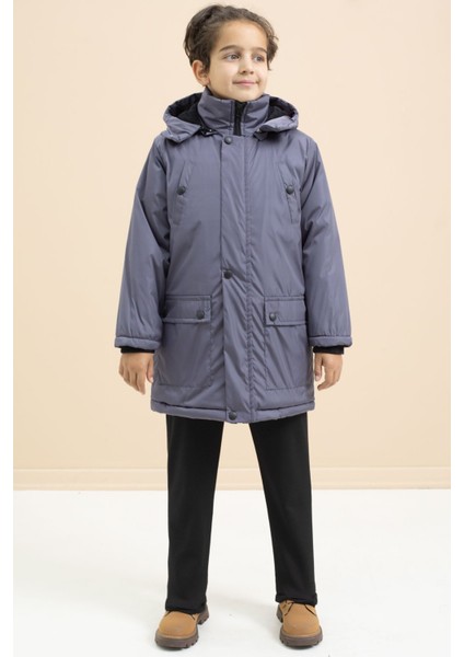 Füme Içi Kürklü Çıtçıtlı Cepli Uzun Kesim Erkek Çocuk Kapüşonlu Şişme Mont 21449 fiyatları