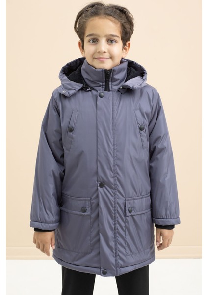 Füme Içi Kürklü Çıtçıtlı Cepli Uzun Kesim Erkek Çocuk Kapüşonlu Şişme Mont 21449 indirimleri