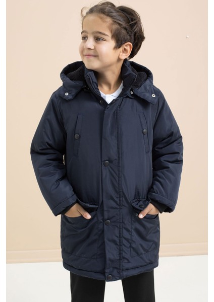 Lacivert Içi Kürklü Çıtçıtlı Cepli Uzun Kesim Erkek Çocuk Kapüşonlu Şişme Mont 21446 fiyatları