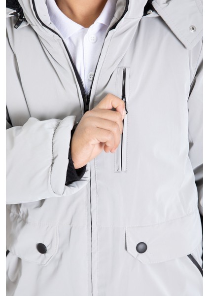 Gri Fermuarlı Göğüs Cepli Içi Kürklü Erkek Çocuk Kapüşonlu Mont 21355 indirimleri