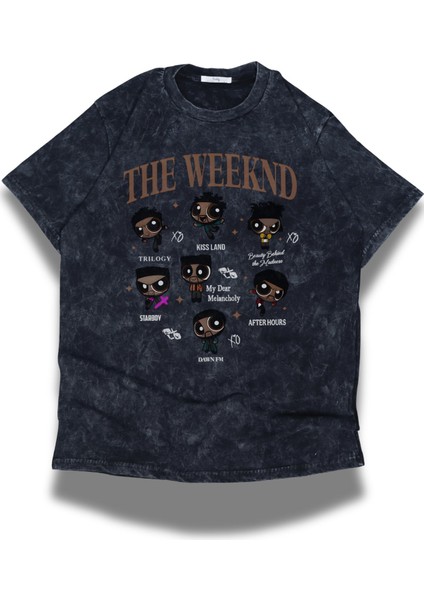 Unisex The Weeknd Yazılı Yıkamalı T-Shirt, Oversize Weeknd Rap Temalı Retro Tişört
