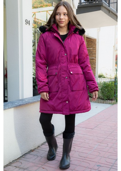 Fuşya Kapaklı Cepli Içi Kürklü Çıkarılabilir Kapüşonlu Kız Çocuk Şişme Mont 21482 indirimleri