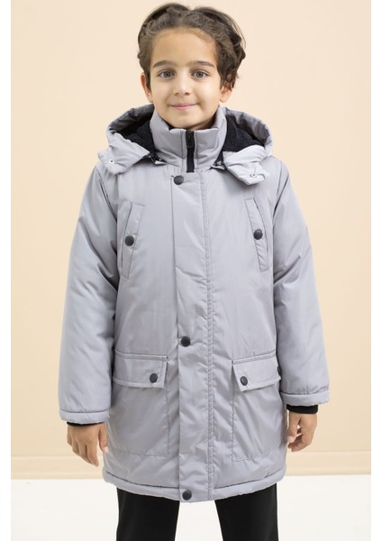 Gri Içi Kürklü Çıtçıtlı Cepli Uzun Kesim Erkek Çocuk Kapüşonlu Şişme Mont 21448 indirimleri