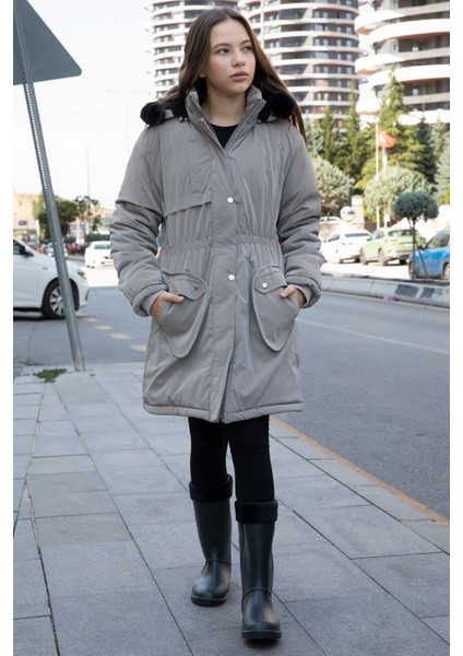 Bej Cep Detaylı Içi Kürklü Çıkarılabilir Kapüşonlu Kız Çocuk Şişme Mont 21336 fiyatları