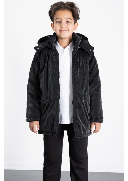 Siyah Fermuarlı Göğüs Cepli Içi Kürklü Erkek Çocuk Kapüşonlu Mont 21356 fiyatları