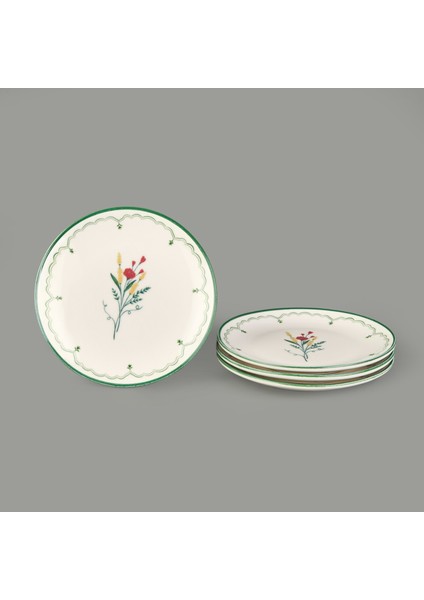 Ebru 4'lü Porselen Tatlı Tabağı Seti - Renkli - 19 cm