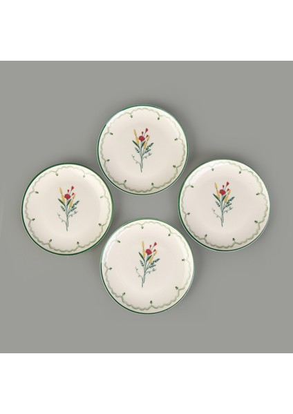 Ebru 4'lü Porselen Tatlı Tabağı Seti - Renkli - 19 cm modelleri