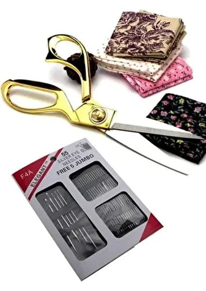 Profesyonel Kumaş ve Terzi Makası Paslanmaz Çelik 25 cm 55 Adet Dikiş Iğne Seti