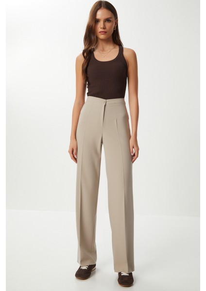 Dikişli Straight Poliviskon Pantolon LGP0023 Bej fiyatları