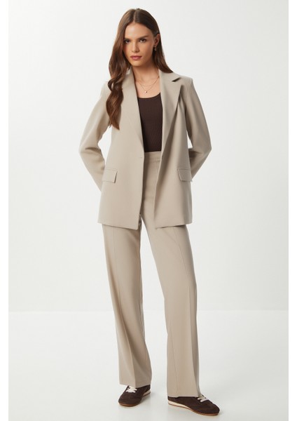 Dikişli Straight Poliviskon Pantolon LGP0023 Bej modelleri