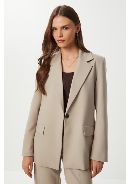 Dikişli Straight Poliviskon Pantolon LGP0023 Bej fırsatları