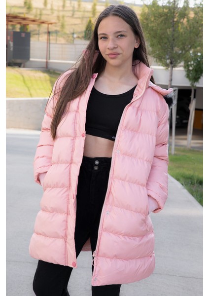 Somon Içi Kürklü Çıtçıtlı Kapüşonlu Kız Çocuk Şişme Mont 21320 modelleri