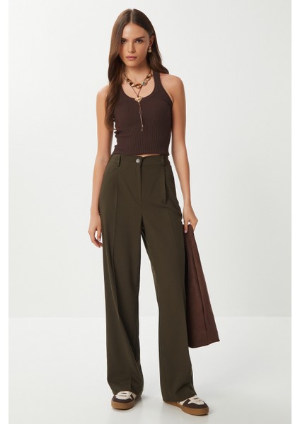Geniş Pensli Poliviskon Palazzo Pantolon LGP0021 Haki fiyatları