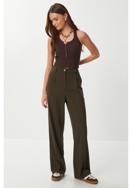 Geniş Pensli Poliviskon Palazzo Pantolon LGP0021 Haki modelleri
