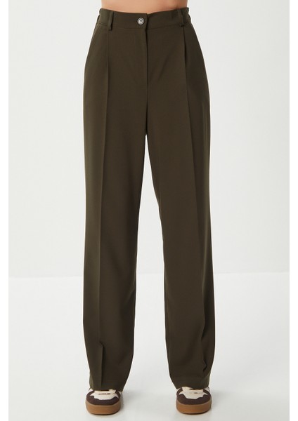 Geniş Pensli Poliviskon Palazzo Pantolon LGP0021 Haki fırsatları