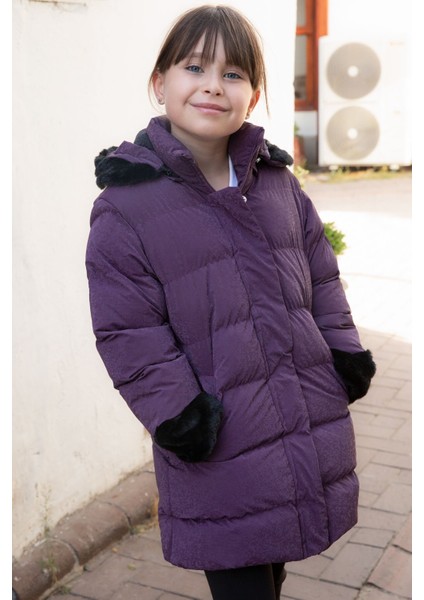 Mor Kolu Kürk Detaylı Içi Yünlü Kız Çocuk Kapüşonlu Şişme Mont 21327 indirimleri