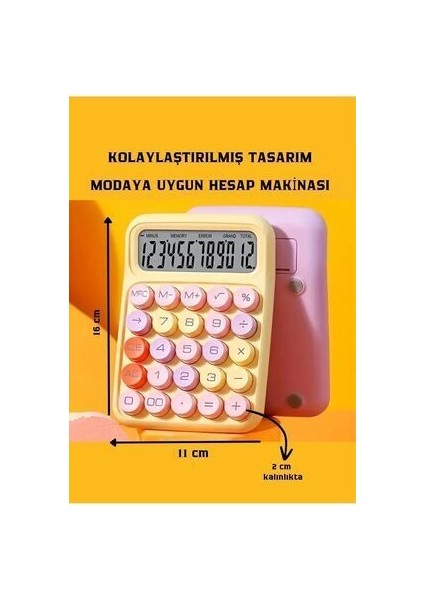 Renkli 12 Hane Mekanik Hesap Makinası Büyük Ekranlı 4 Fonksiyonlu (Sarı) fiyatları