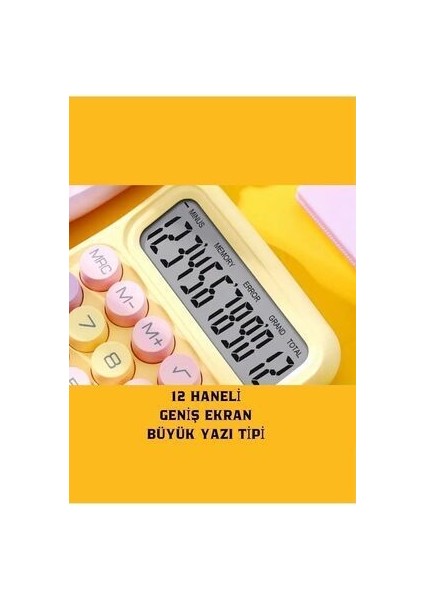 Renkli 12 Hane Mekanik Hesap Makinası Büyük Ekranlı 4 Fonksiyonlu (Sarı) modelleri