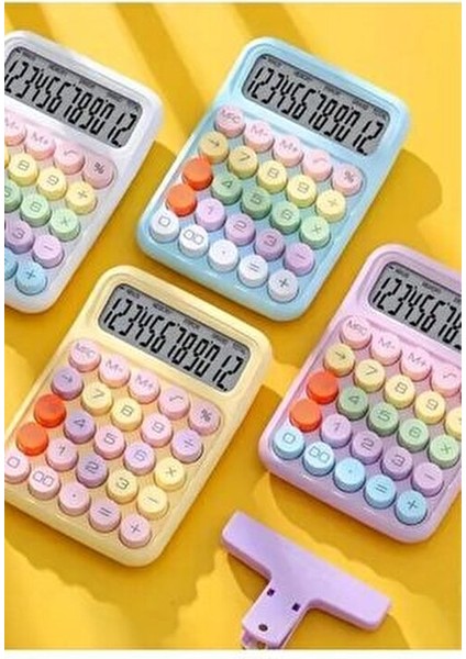 Renkli 12 Hane Mekanik Hesap Makinası Büyük Ekranlı 4 Fonksiyonlu (Sarı) indirimleri