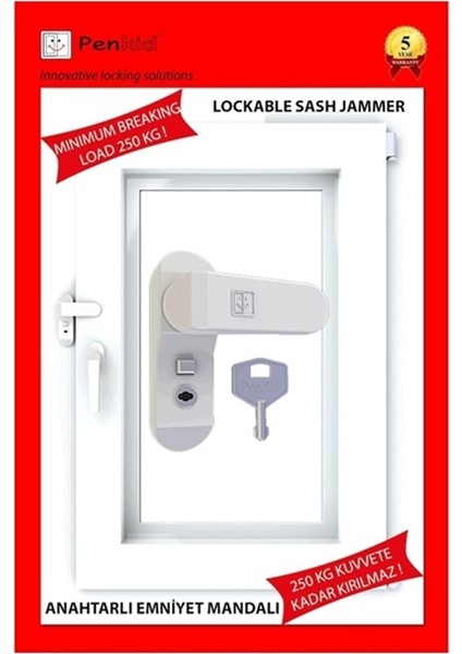 Pencere ve Kapı Çocuk Emniyet Kilidi Anahtarlı Beyaz 250 Kg Kapasiteli Tekli