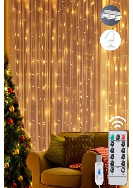 Peri Telli Perde LED Işık Kumandalı 8 Mod Günışığı 3x3 m İç Mekan Dekoratif Enerji Tasarruflu