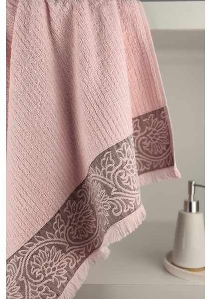 Bordürlü & Püsküllü Banyo Havlusu - Ekstra Yumuşak Bambu Havlu - 70X140 cm - Somon Renk