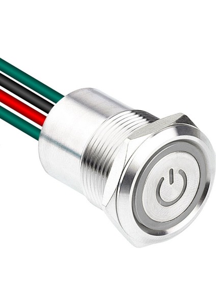 WD19D1-P2Z-EC 19MM Düz Anahtarlı Işıklı Power Kablolu Metal Buton - Beyaz