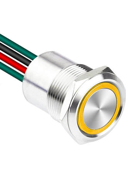 WD19D1-P2Z-E 19MM Düz Anahtarlı Işıklı Kablolu Metal Buton - Sarı