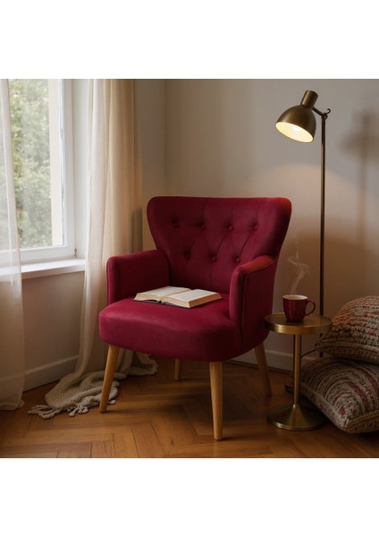 Roma Berjer Modern Tekli Koltuk -Babyface Kumaş - Ahşap Demonte Ayak - Bordo Renk fiyatları