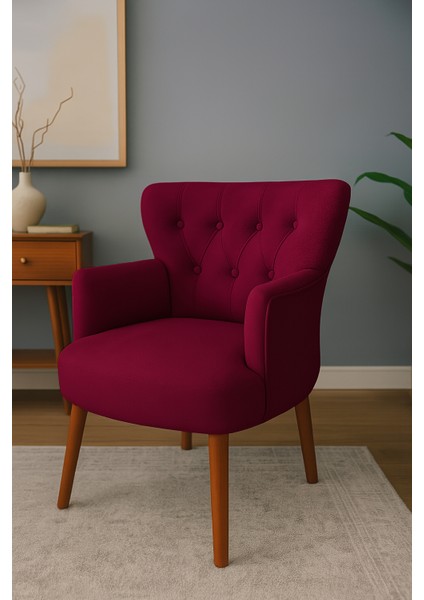 Roma Berjer Modern Tekli Koltuk -Babyface Kumaş - Ahşap Demonte Ayak - Bordo Renk modelleri