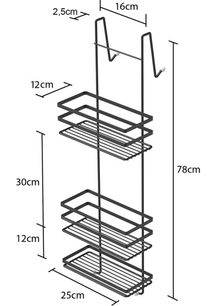 Üç Katlı Asmalı Banyo Duş Rafı Dayanıklı Metal Mat Siyah Şık Modern Tasarım fırsatları