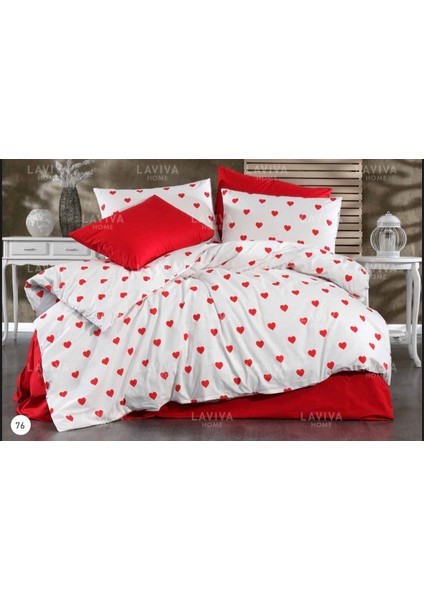 Pamuklu Ranforce Kumaş Çift Kişilik Kalpli Desen Nevresim Tam Takım