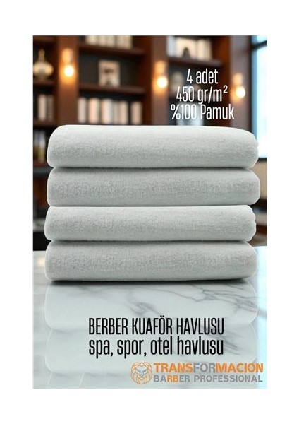 Modacar Kuaför Berber Havlusu 4 Adet Pamuk Berber Havlusu 50X90 Beyaz