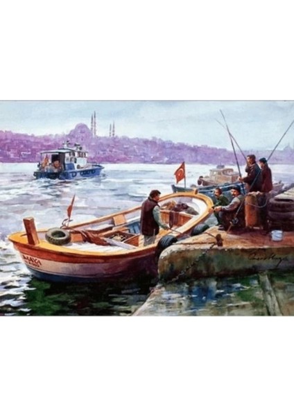 Kanvas Sayılarla Boyama Seti Kasnaklı-Çerçeveli Istanbul ve Kayıklar